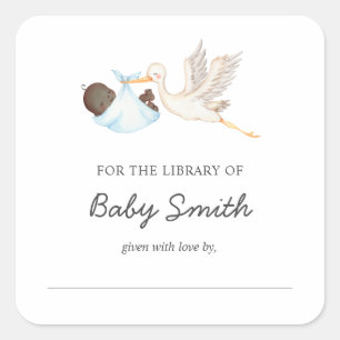 Baby Boy Stork Shower Buchzeichen Quadratischer Aufkleber
