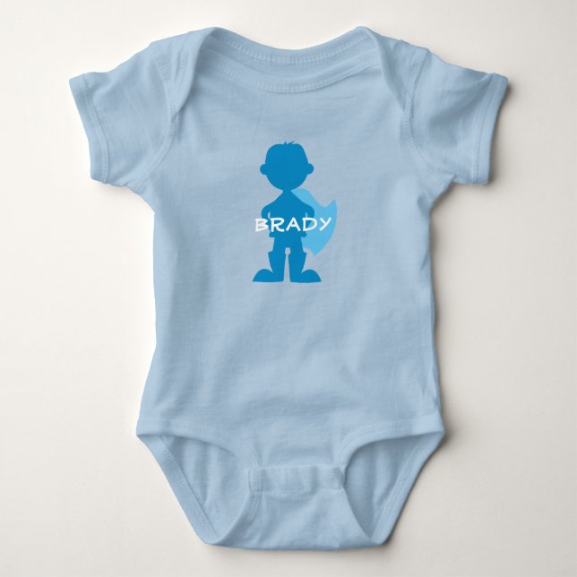 Baby Boy Superhero Blue Silhouette Personalisiert Strampler (Vorderseite)