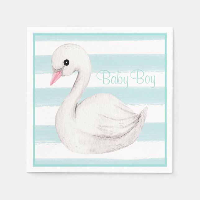 Baby Boy Swan Blue Script Baby Dusche Serviette (Vorderseite)