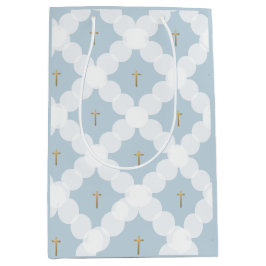 Baby Boy Taufe Blaues goldenes, weißes Muster Mittlere Geschenktüte