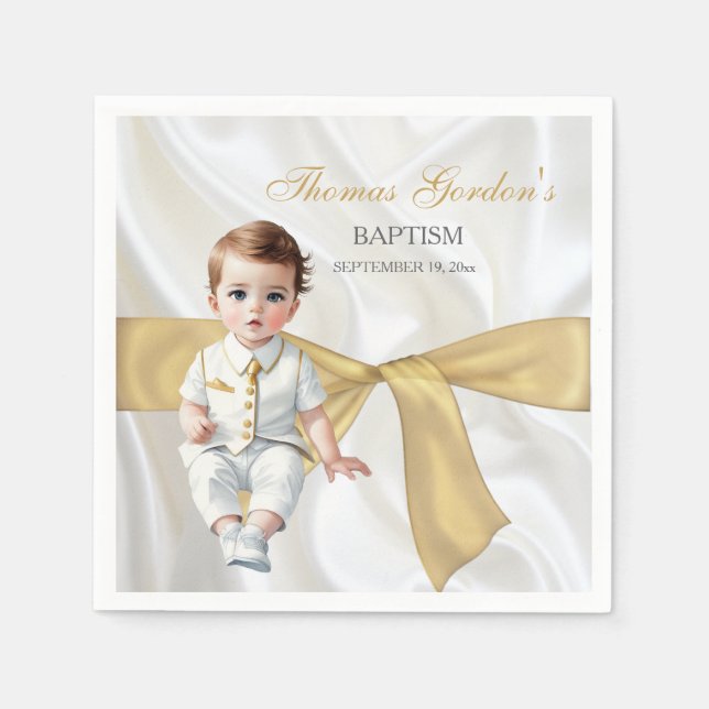 Baby Boy Taufe Christening Gold Bow Serviette (Vorderseite)