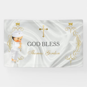 Baby Boy Taufe Christening Gold Cross Banner