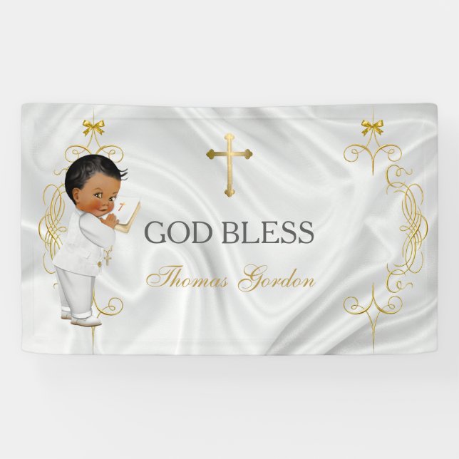 Baby Boy Taufe Christening Gold Cross Banner (Horizontal)