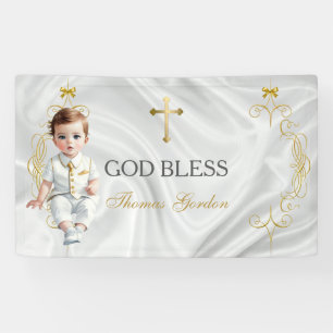 Baby Boy Taufe Christening Gold Cross Banner