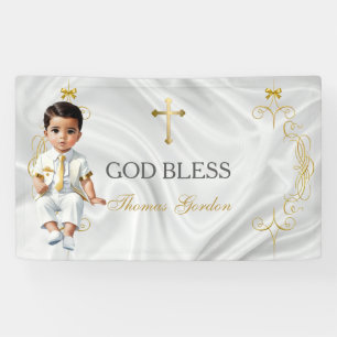 Baby Boy Taufe Christening Gold Cross Banner