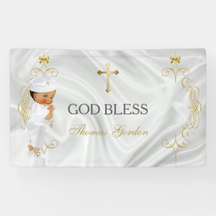 Baby Boy Taufe Christening Gold Cross Banner