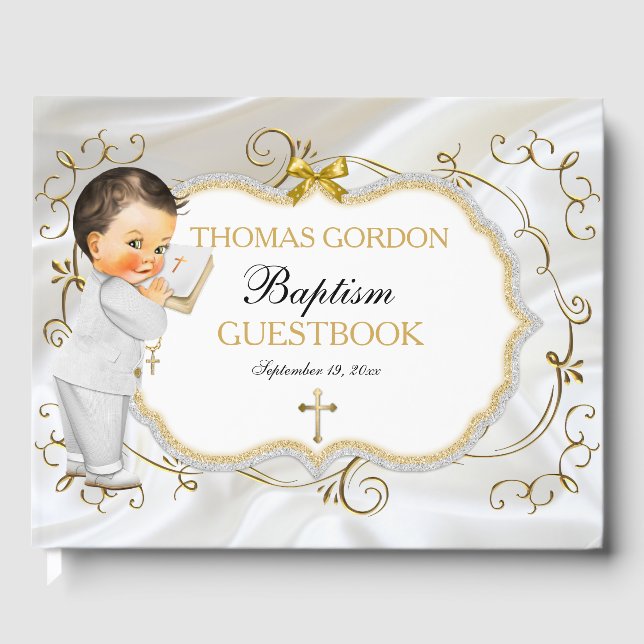 Baby Boy Taufe Christening Gold Cross Gästebuch (Vorderseite)