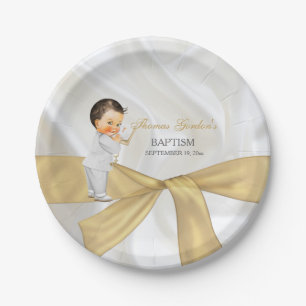 Baby Boy Taufe Christening Gold White Pappteller