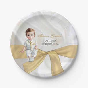 Baby Boy Taufe Christening Gold White Pappteller