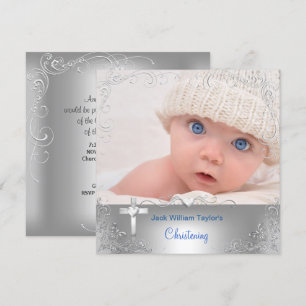 Baby Boy Taufe Christening Silver Cross Einladung