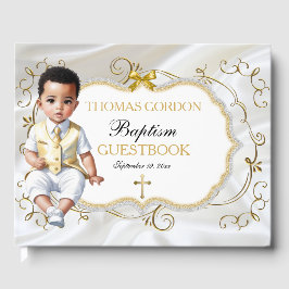 Baby Boy Taufe Christening White & Gold Cross Gästebuch