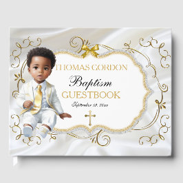 Baby Boy Taufe Christening White & Gold Cross Gästebuch