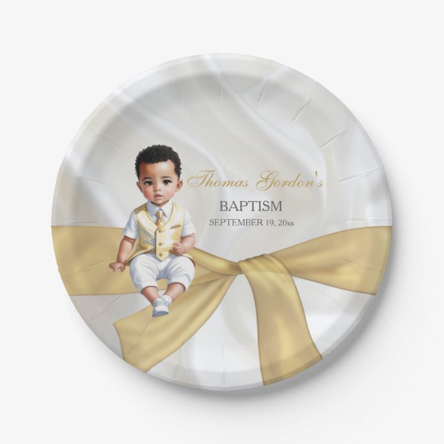 Baby Boy Taufe Christening White & Gold Pappteller (Vorderseite)