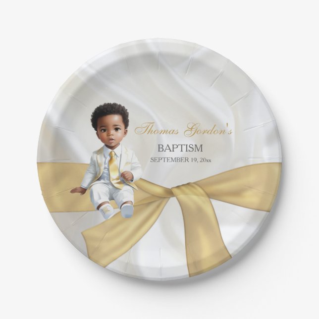 Baby Boy Taufe Christening White & Gold Pappteller (Vorderseite)