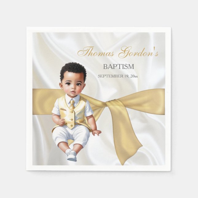 Baby Boy Taufe Christening White & Gold Serviette (Vorderseite)