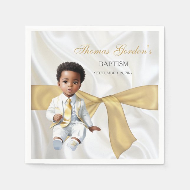 Baby Boy Taufe Christening White & Gold Serviette (Vorderseite)