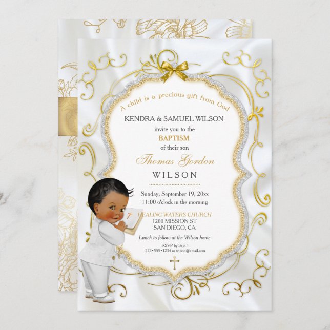 Baby Boy Taufe Kommune Christening Bibel Einladung (Vorne/Hinten)