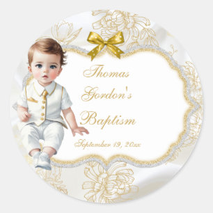 Baby Boy Taufe Kommunion White & Gold Runder Aufkleber