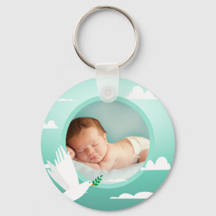 Baby Boy Taufe Tauben Wolken Bilderrahmen Schlüsselanhänger
