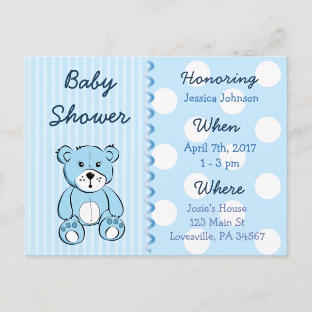 Baby Boy Teddy Bear Baby Shower Einladung (Vorderseite)