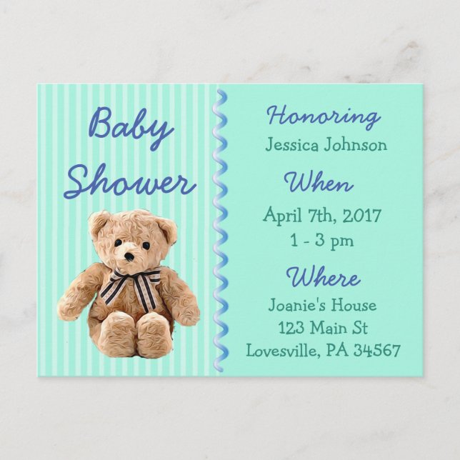 Baby Boy Teddy Bear Baby Shower Einladung (Vorderseite)