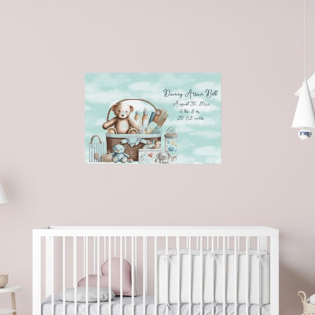 Baby Boy Teddy Bear Basket of Toys Poster (Kinderzimmer 2)