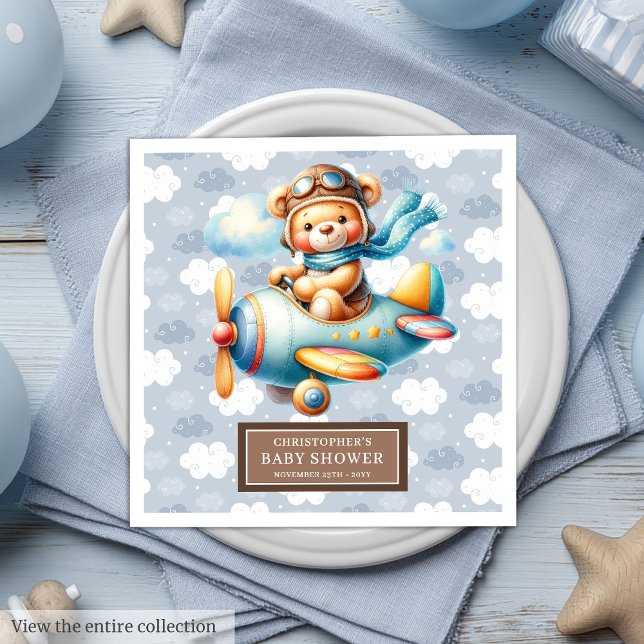 Baby Boy Teddy Bear Pilot Napkins Custom Serviette (Newborn Baby Boy Teddy Bear Pilot Napkins Custom)