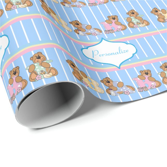 Baby Boy Teddy Bears Geschenkpapier (Rolleneckpunkt)