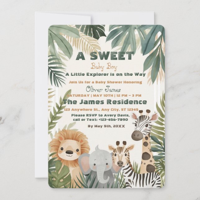 Baby Boy Tropical Jungle Safari Shower Invitation Einladung (Vorderseite)