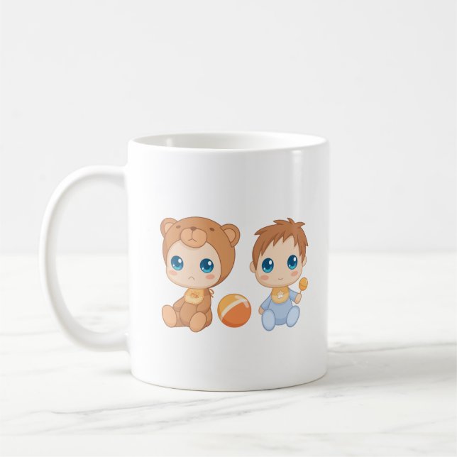 Baby Boy Twins Bear Jumpsuit Kaffeetasse (Links)
