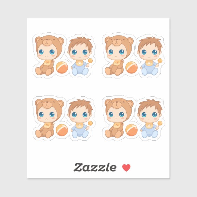 Baby Boy Twins Bear Jumpsuit Set 4 Aufkleber (Blatt)