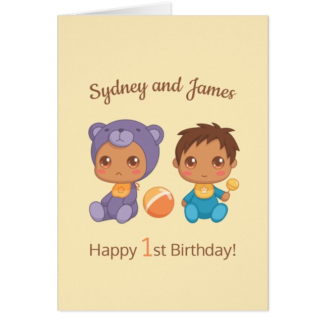 Baby Boy Twins First Birthday Names 3 Card (Vorne)