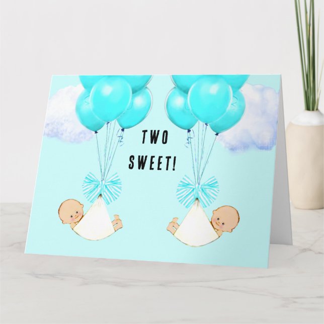 Baby Boy Twins Glückwunschs Karte (Vorderseite)
