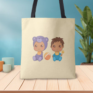 Baby Boy Twins Lila Bear Jumpsuit on Yellow Tasche