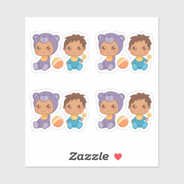 Baby Boy Twins Lila Bear Jumpsuit Set 4 Stick Aufkleber (Blatt)