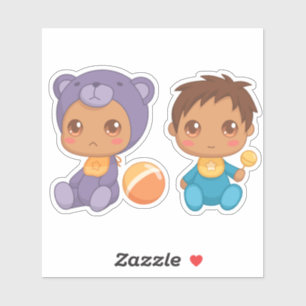 Baby Boy Twins Lila Bear Jumpsuit Sticker