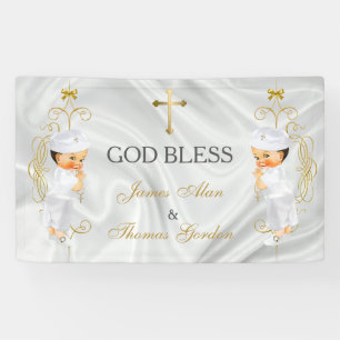 Baby Boy Twins Taufe Christening Gold Banner