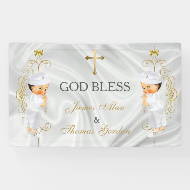 Baby Boy Twins Taufe Christening Gold Banner (Horizontal)