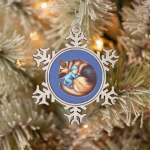 Baby Boy und sein Deutscher Schäferhund Schneeflocken Zinn-Ornament