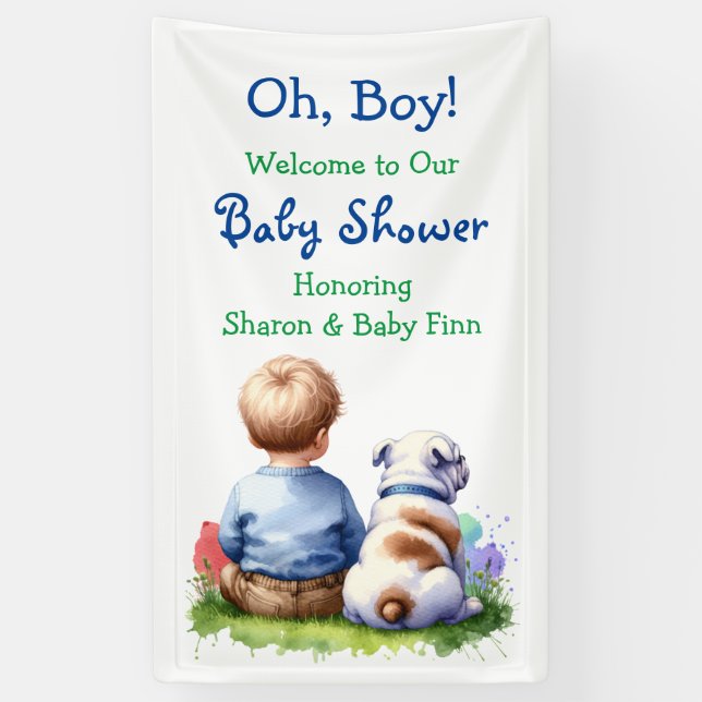Baby Boy und seine Bulldog Babydusche Banner (Vertikal)