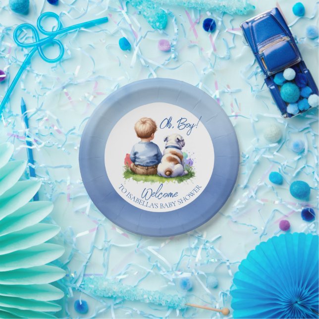 Baby Boy und seine Bulldog Babydusche Pappteller (Party)