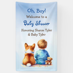 Baby Boy und seine Corgi Puppy Baby Dusche Banner