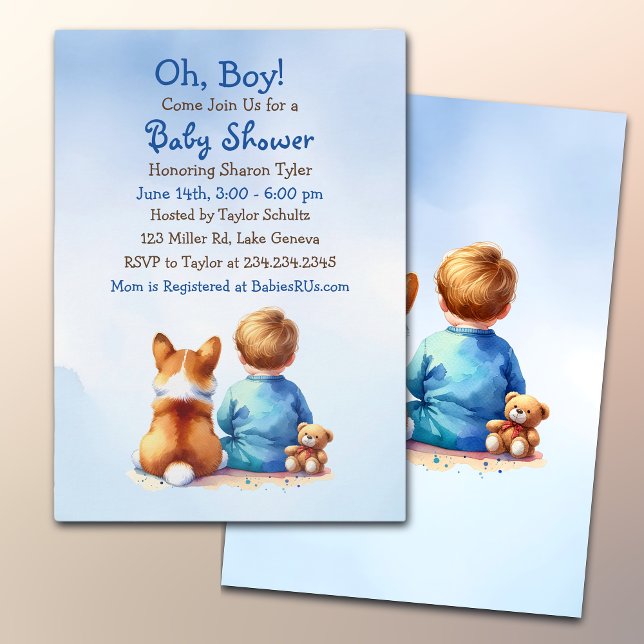 Baby Boy und seine Corgi Puppy Baby Dusche Einladung (Von Creator hochgeladen)