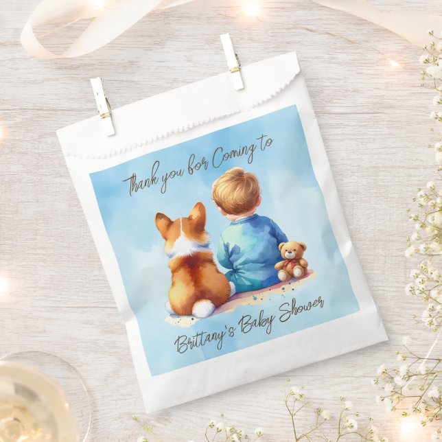 Baby Boy und seine Corgi Puppy Baby Dusche Geschenktütchen (Ausgeschnitten)