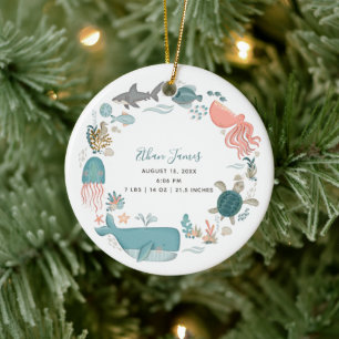 Baby Boy Under Sea Birth Stats Keepake Keramik Ornament