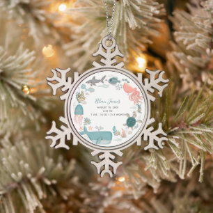 Baby Boy Under Sea Birth Stats Keepake Schneeflocken Zinn-Ornament
