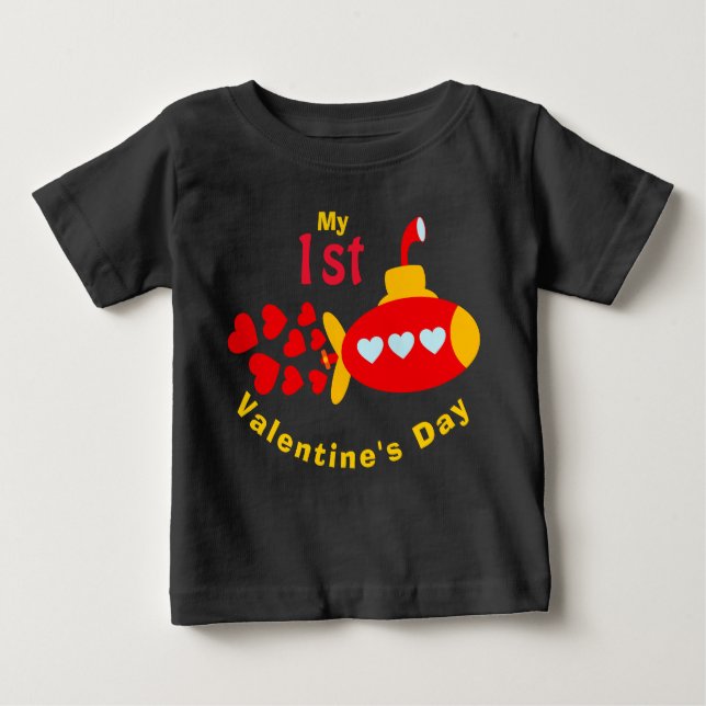 Baby Boy Valentine's Day Niedlich Heart U-Boot Baby T-shirt (Vorderseite)