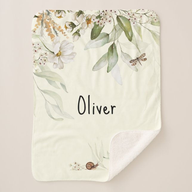 Baby Boy Watercolor Floral, kleiner Roller Sherpadecke (Vorderseite)