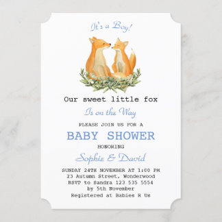 Baby Boy Watercolor Fox Woodland Babydusche Einladung