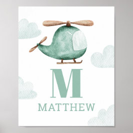 Baby Boy Watercolor Helicopter | Kinderzimmer Mono Poster